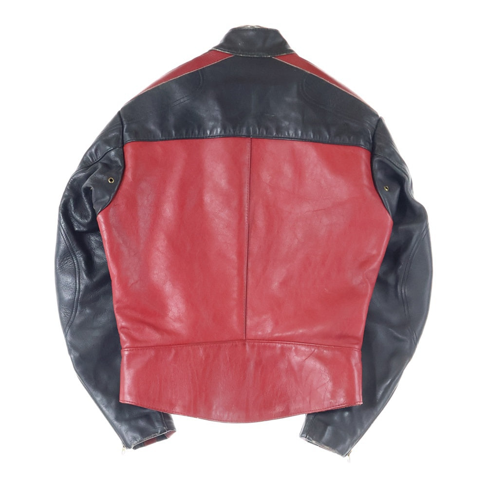 VANSON(バンソン) ロゴパッチ シングルライダース レザージャケット ブラック/レッド