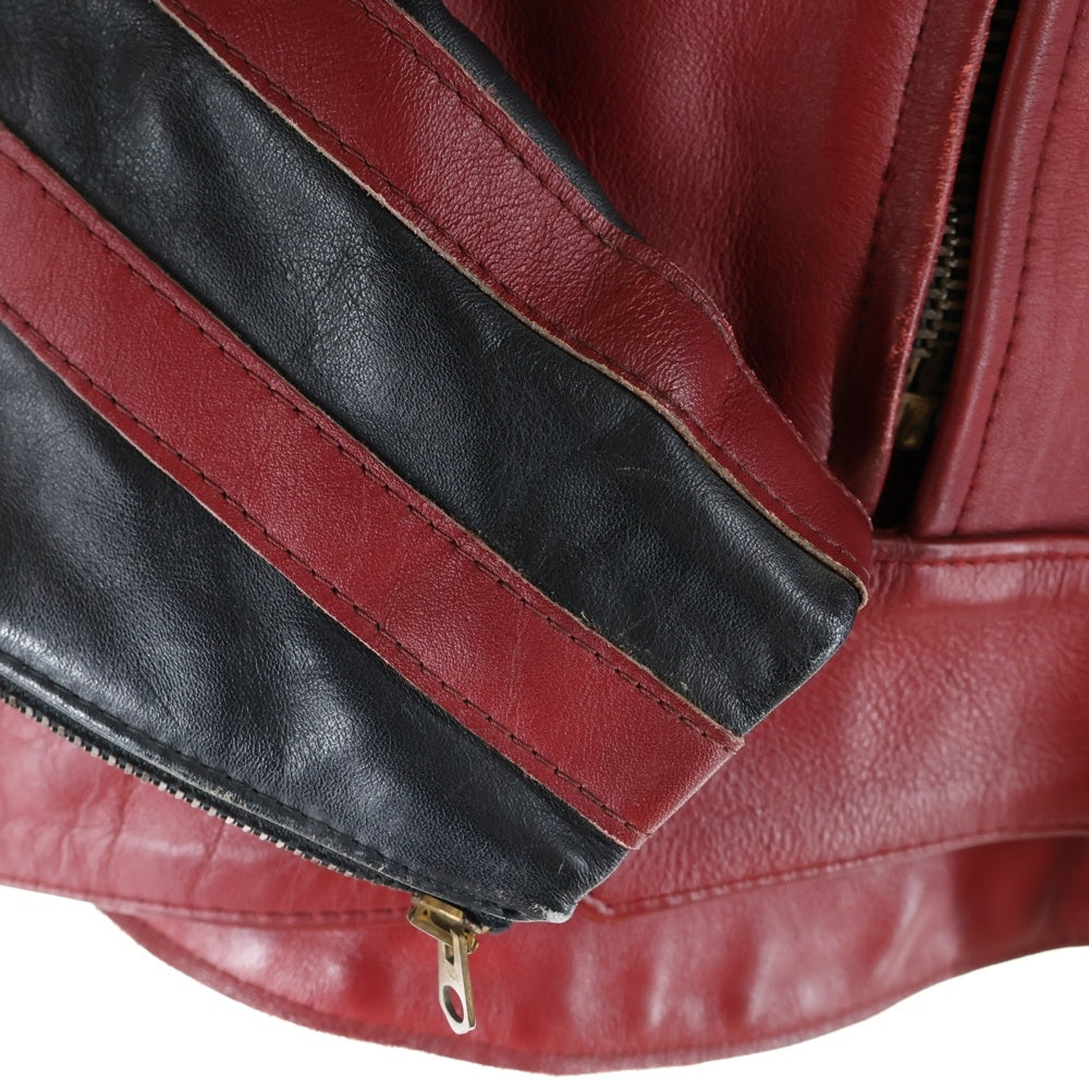 VANSON(バンソン) ロゴパッチ シングルライダース レザージャケット ブラック/レッド