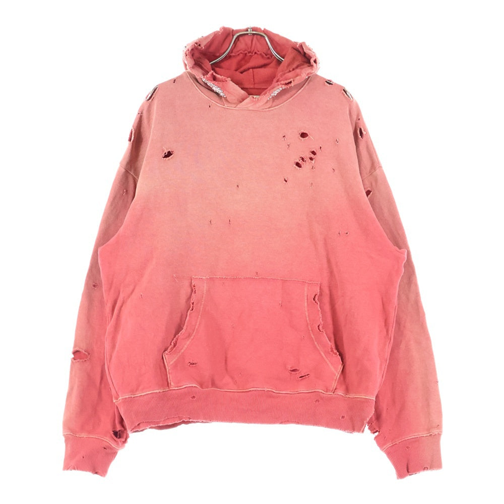 KAPITAL(キャピタル) 裏毛 スリラーダメージフードスウェット(スタッズ リメイク) パーカー レッド K241LC136