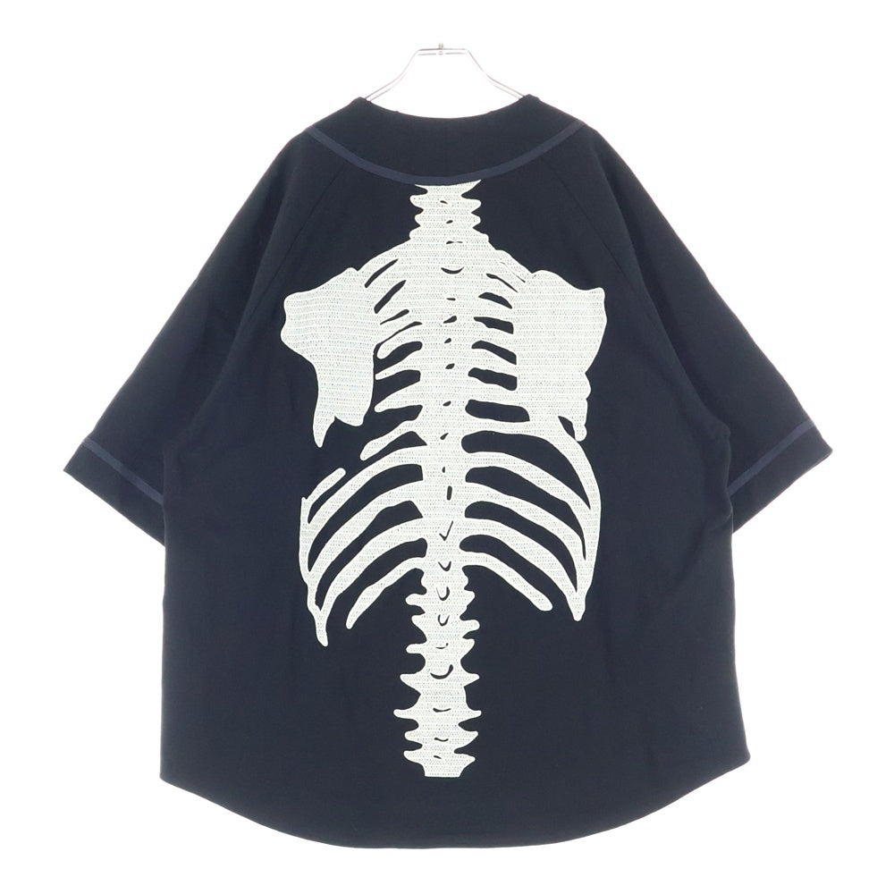 KAPITAL(キャピタル) 16/-度詰め天竺ベースボールシャツ（BONE) ボーン ブラック