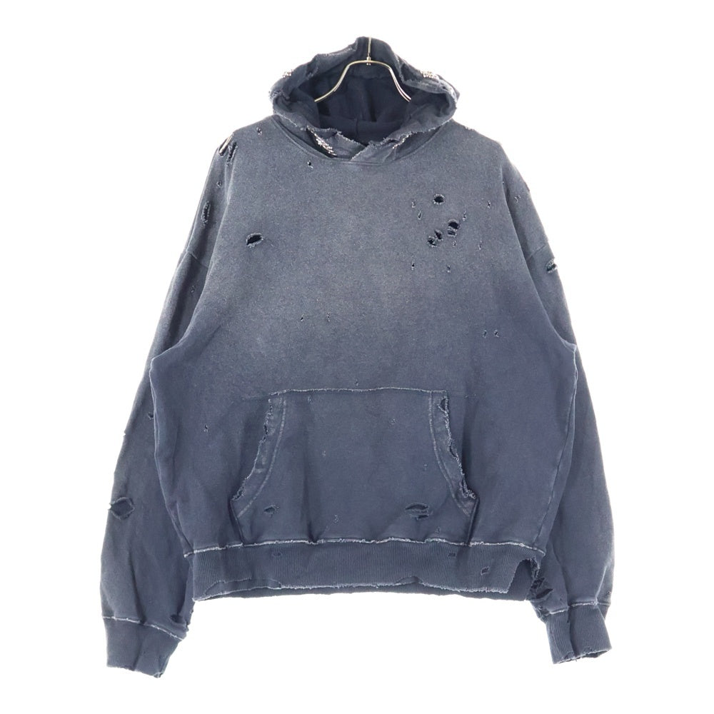 KAPITAL(キャピタル) 裏毛 スリラーダメージフードスウェット(スタッズ リメイク) パーカー ブラック K241LC136