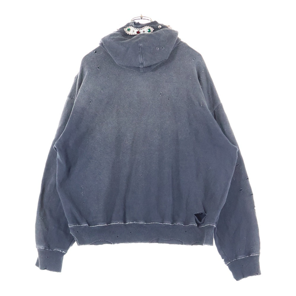 KAPITAL(キャピタル) 裏毛 スリラーダメージフードスウェット(スタッズ リメイク) パーカー ブラック K241LC136