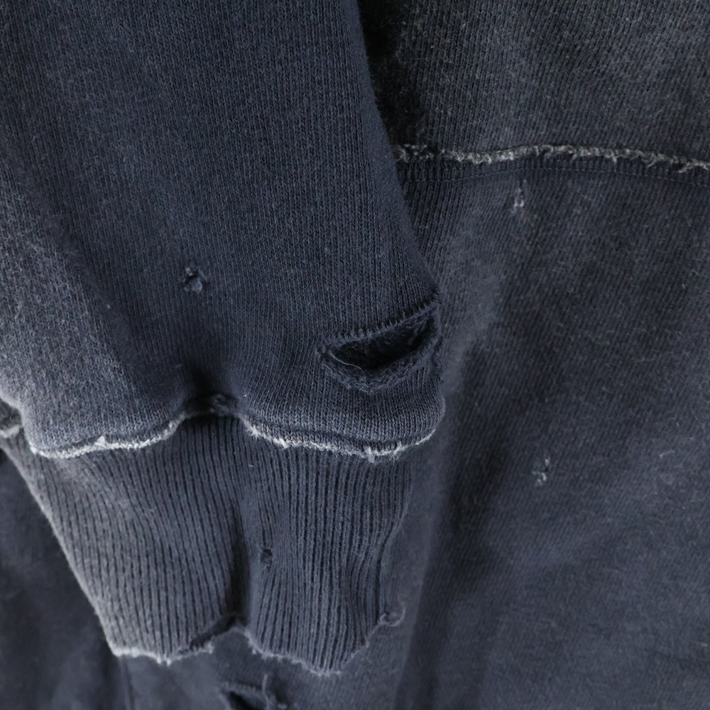 KAPITAL(キャピタル) 裏毛 スリラーダメージフードスウェット(スタッズ リメイク) パーカー ブラック K241LC136