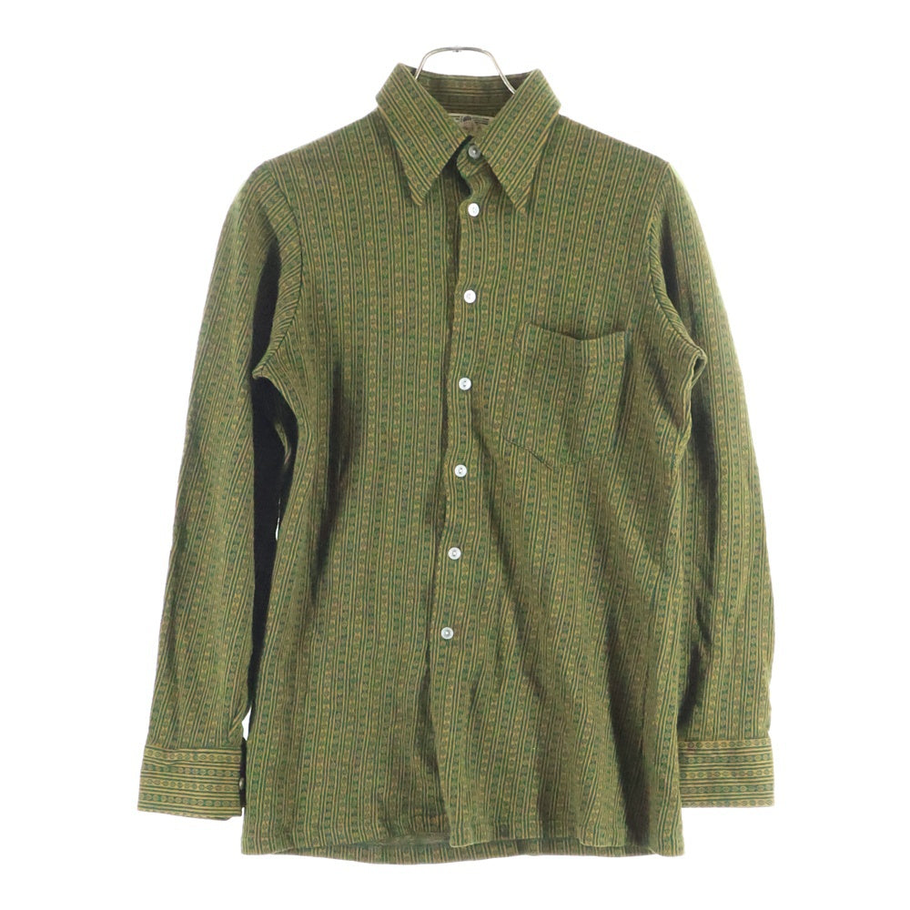 VINTAGE(ヴィンテージ) 70S VINTAGE Viyella ビエラ アクリル混 ウール ヴィンテージ 長袖シャツ 総柄 グリーン