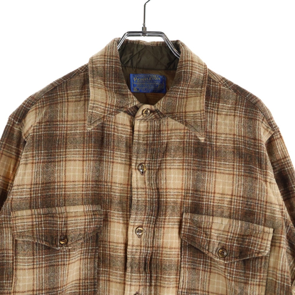PENDLETON(ペンドルトン) 70S VINTAGE ウール ヴィンテージ 長袖チェックシャツ ブラウン