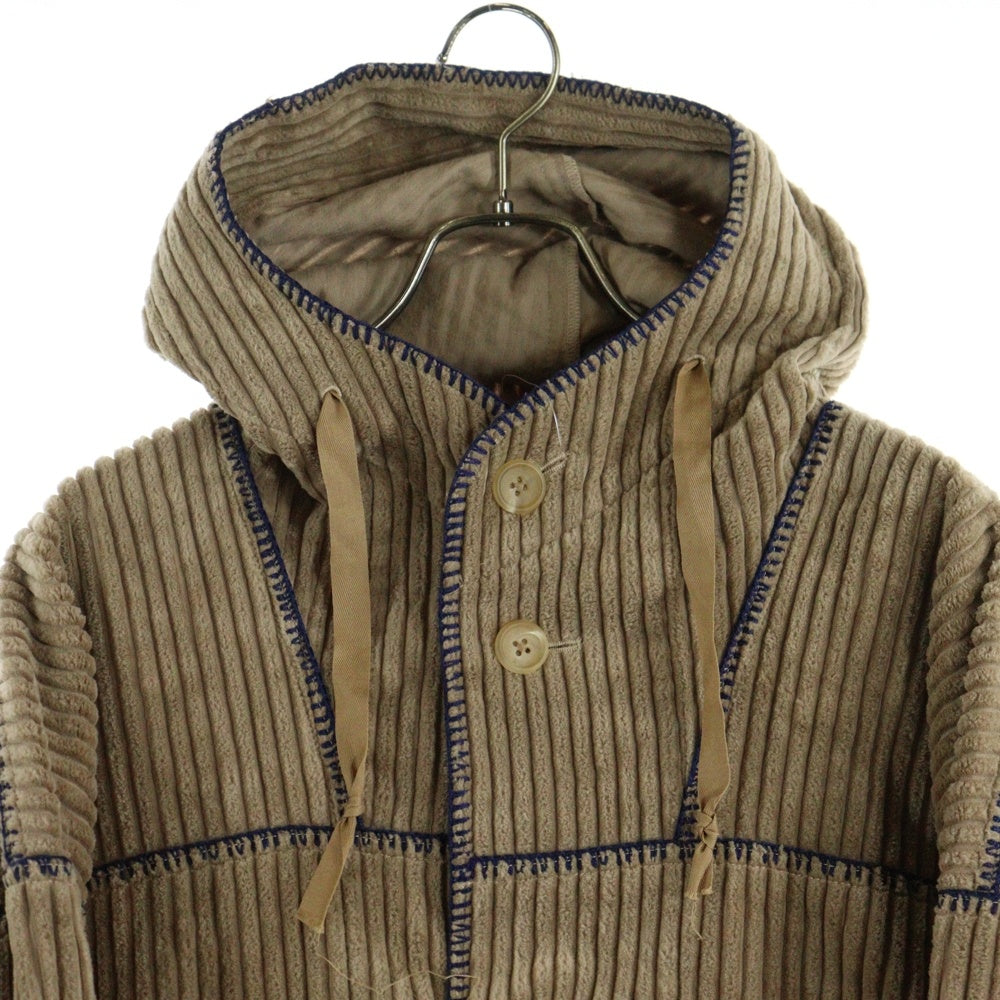 Paul Smith(ポールスミス) ブランケットステッチ コーデュロイ フーデット スモック ロングコート ジャケット ブラウン PN-0C-79783