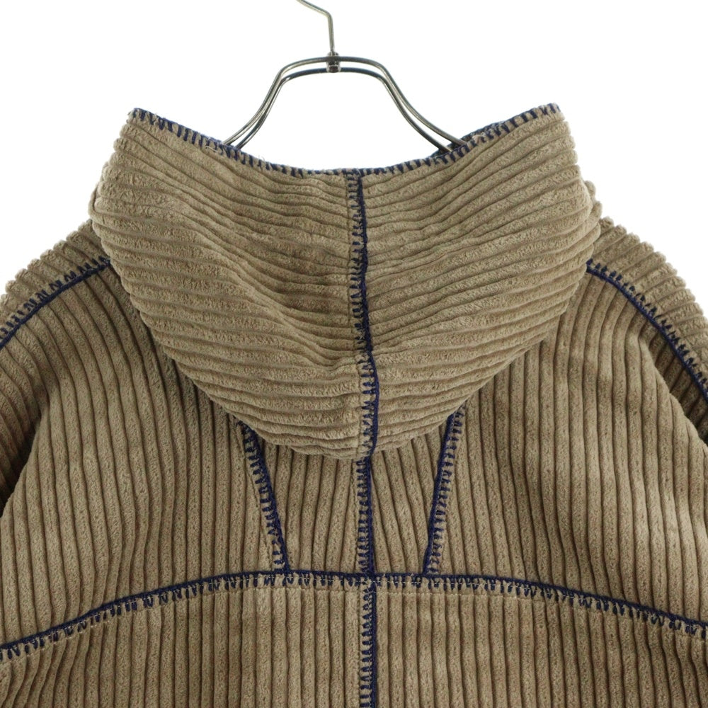 Paul Smith(ポールスミス) ブランケットステッチ コーデュロイ フーデット スモック ロングコート ジャケット ブラウン PN-0C-79783