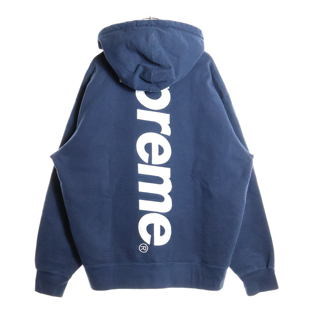 SUPREME(シュプリーム) 22AW Satin Applique Hooded Sweatshirt サテンアップリケ バックロゴプルオーバーパーカー ネイビー