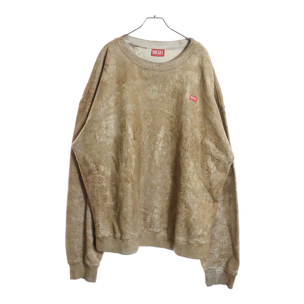 DIESEL(ディーゼル) S-NABEL-FLEE 全面クラックプリント 長袖クルーネック スウェットトレーナー ブラウン A12488