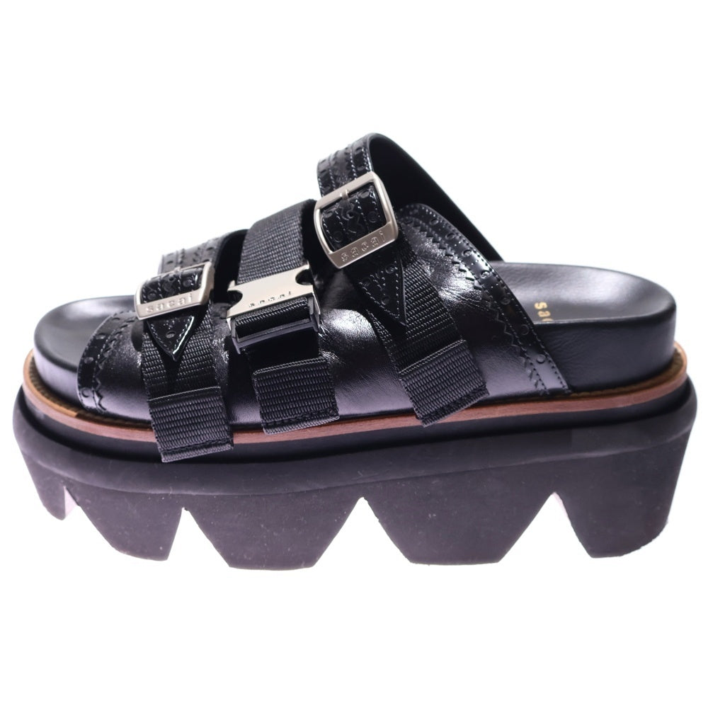Sacai(サカイ) 23SS Wingtip Sandals ウィングチップ レザー サンダル レディース ブラック
