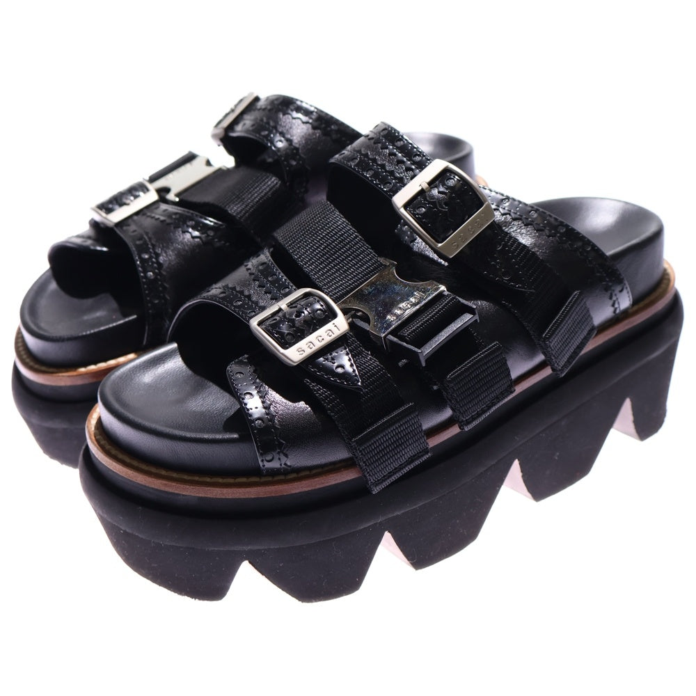 Sacai(サカイ) 23SS Wingtip Sandals ウィングチップ レザー サンダル レディース ブラック