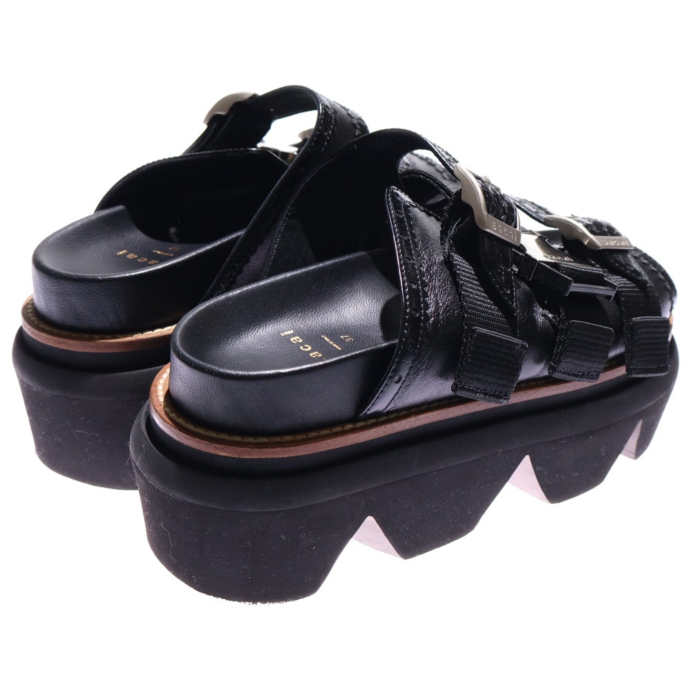 Sacai(サカイ) 23SS Wingtip Sandals ウィングチップ レザー サンダル レディース ブラック
