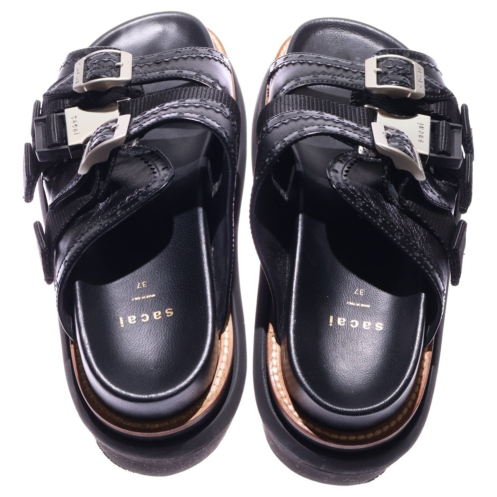 Sacai(サカイ) 23SS Wingtip Sandals ウィングチップ レザー サンダル レディース ブラック