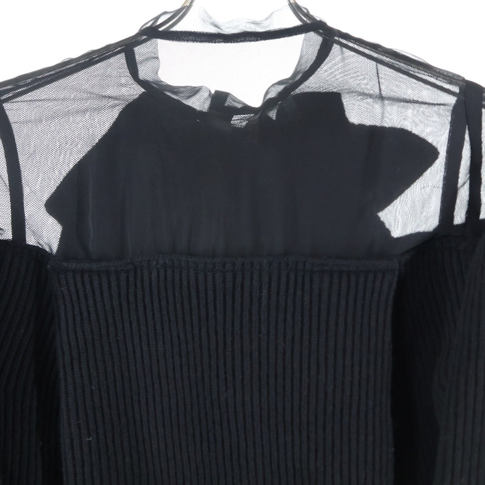 Sacai(サカイ) 23AW Chiffon Mix Wool Knit Pullover シフォン ミックス ウール ニット プルオーバー セーター レディース ブラック 23-06961
