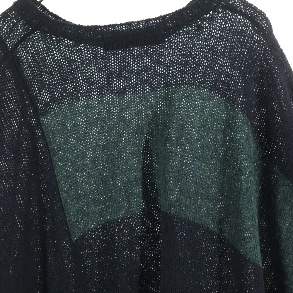 Ground Y(グラウンドワイ) 21AW ボーダー ウール ニット セーター ブラック/グリーン GM-K05-113