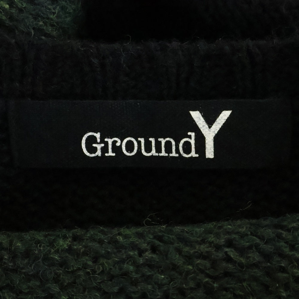 Ground Y(グラウンドワイ) 21AW ボーダー ウール ニット セーター ブラック/グリーン GM-K05-113