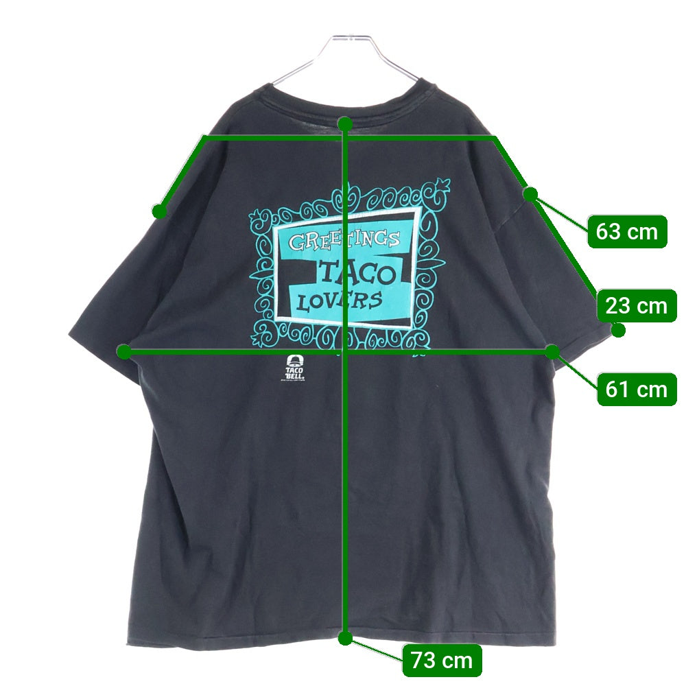 VINTAGE(ヴィンテージ) 90S VINTAGE TACO BELL GREETING TACO LOVERS HANES ヴィンテージ USA製 タコベル 両面プリント クルーネック 半袖Tシャツ カットソー ブラック
