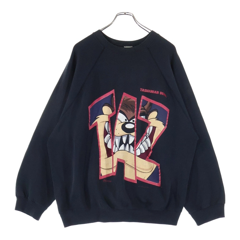 VINTAGE(ヴィンテージ) 90S LOONEY TUNES TASMANIAN DEVIL ARTEX USA製 ルーニーテューンズ タズマニアンデビル フロントプリント ラグランスウェット トレーナー ブラック
