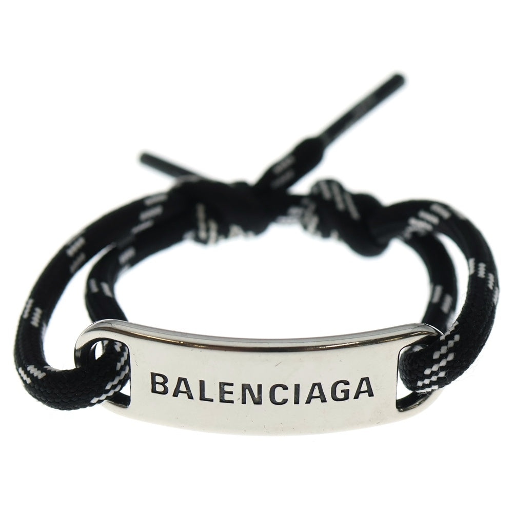 BALENCIAGA(バレンシアガ) PLATE ロゴプレート コードブレスレット シルバー/ブラック 656418