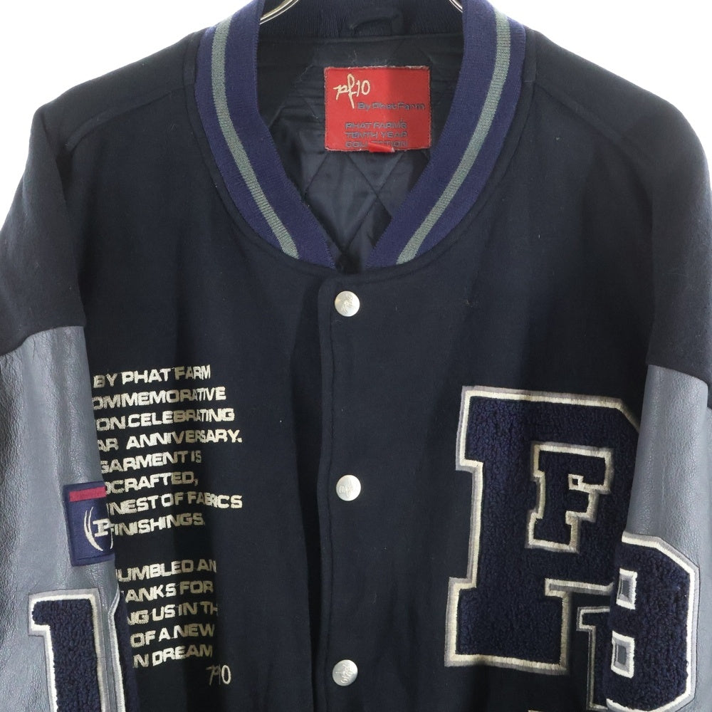 PHAT FARM(ファットファーム) 10TH YEAR COLLECTION アームレザー 両面デザイン スタジアムジャンパー ブルゾンジャケット ブラック/グレー