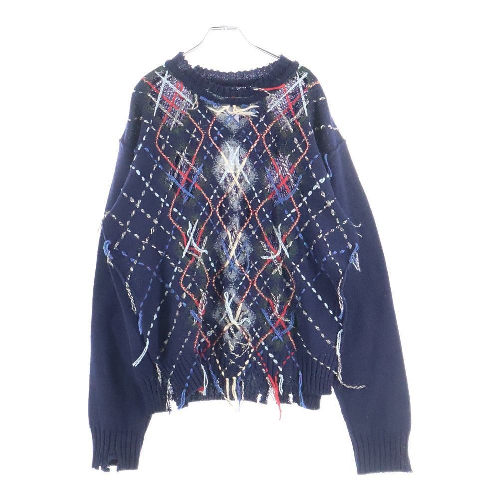 Maison Margiela(メゾンマルジェラ) 23AW Cut-out Knit Sweater カットアウトデザイン クルーネック ニットセーター ネイビー S67HL0001