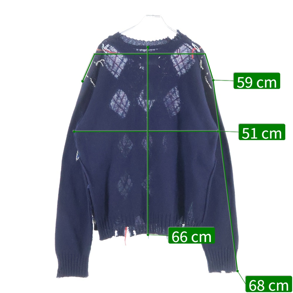 Maison Margiela(メゾンマルジェラ) 23AW Cut-out Knit Sweater カットアウトデザイン クルーネック ニットセーター ネイビー S67HL0001