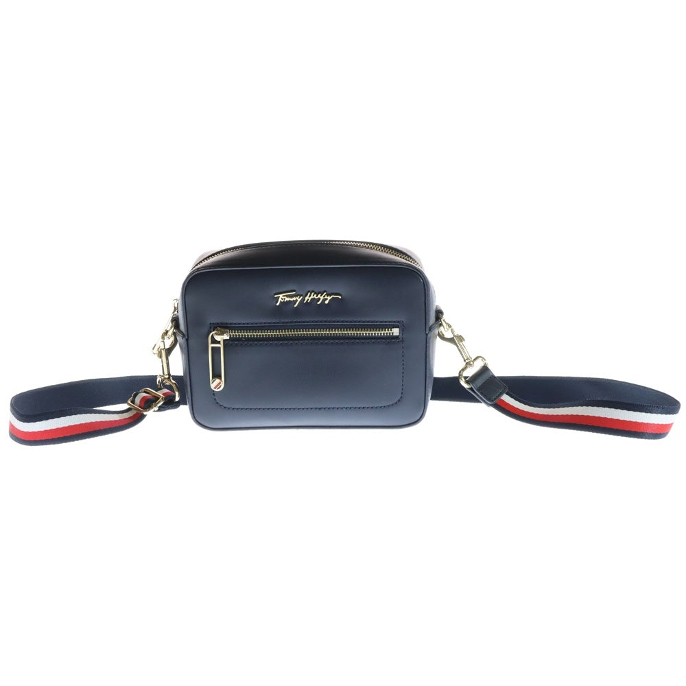 TOMMY HILFIGER(トミーヒルフィガー) ロゴプレート レザー クロスボディ ショルダーバッグ ネイビー M156930022