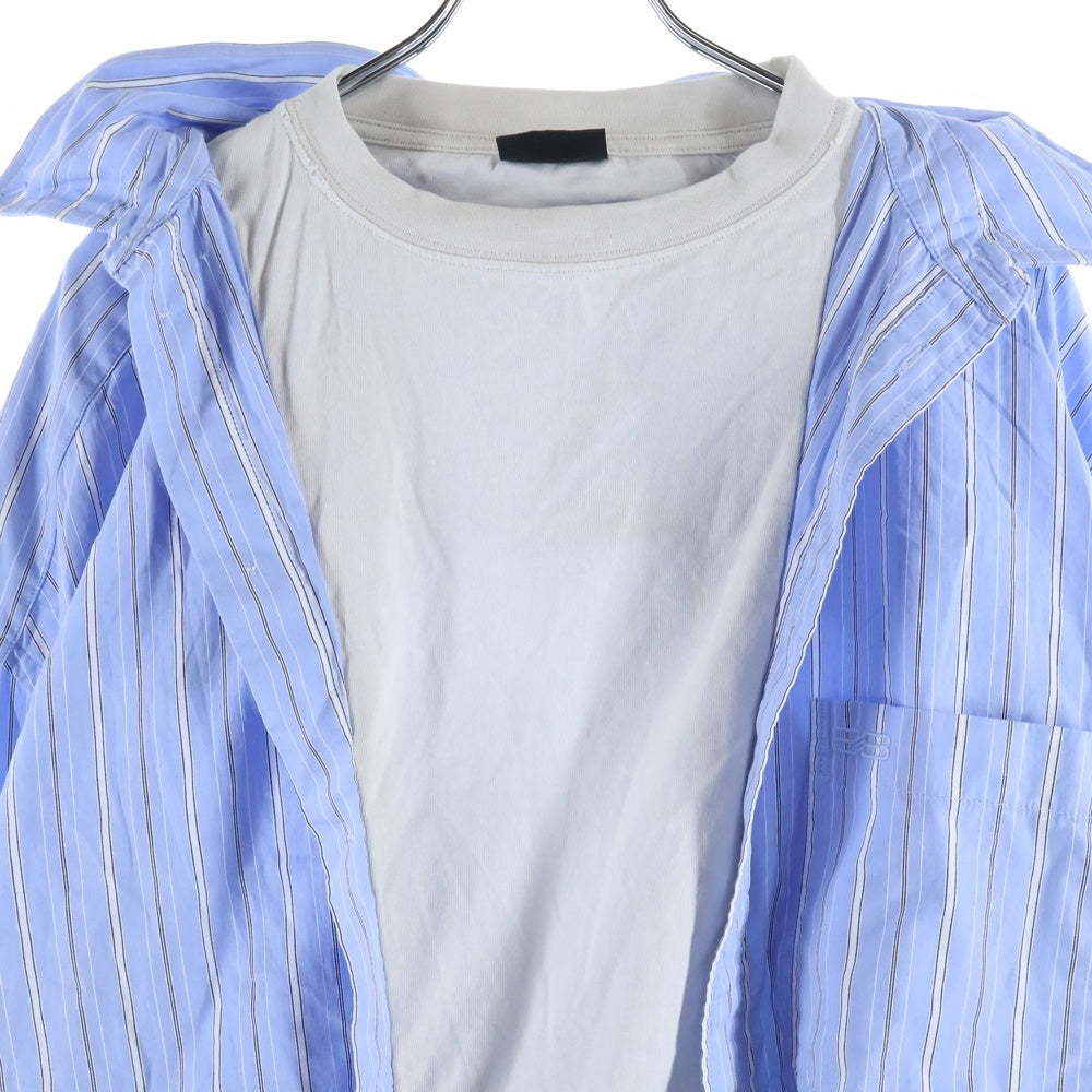BALENCIAGA(バレンシアガ) 22SS BB ICON TROMPE LOEIL アイコン トロンプルイユ レイヤード 簿タウンダウン長袖シャツ ブルー 699227