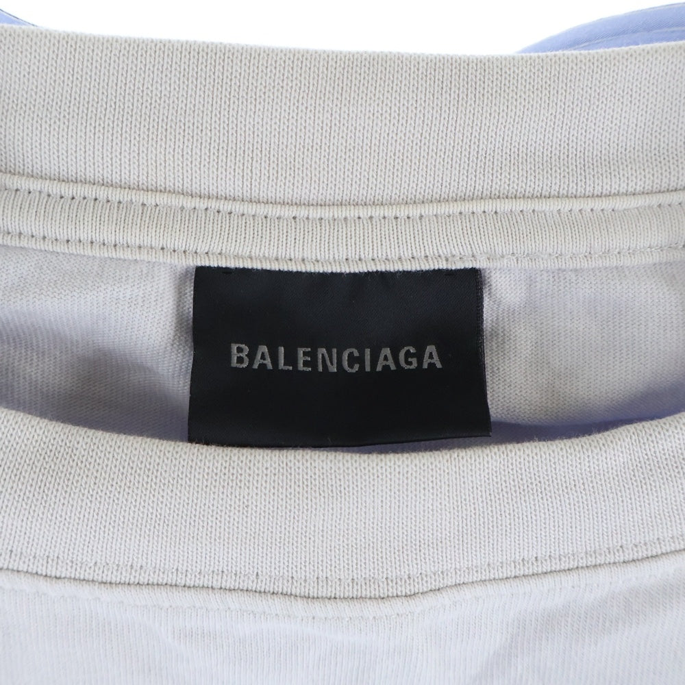 BALENCIAGA(バレンシアガ) 22SS BB ICON TROMPE LOEIL アイコン トロンプルイユ レイヤード 簿タウンダウン長袖シャツ ブルー 699227