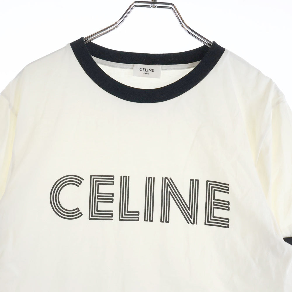 CELINE(セリーヌ) 23AW Loose T-Shirt ルーズ ロゴプリント リンガー 半袖Tシャツ カットソー ホワイト 2X49I671Q.01QF