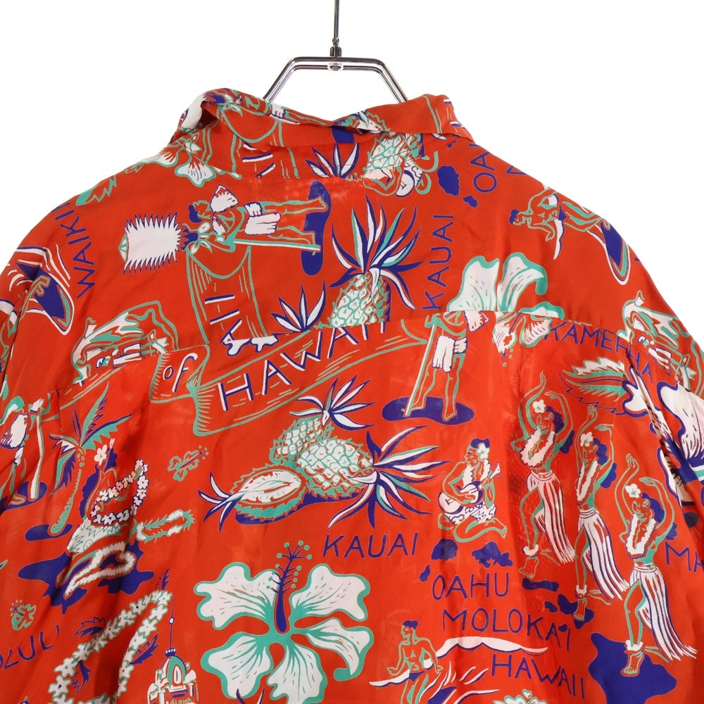 SUN SURF(サンサーフ) RAYON HAWAIIAN SHIRT STATE OF HAWAII フィラメントレーヨン 抜染プリント ループホール付き 半袖ハワイシャツ レッド SS38792