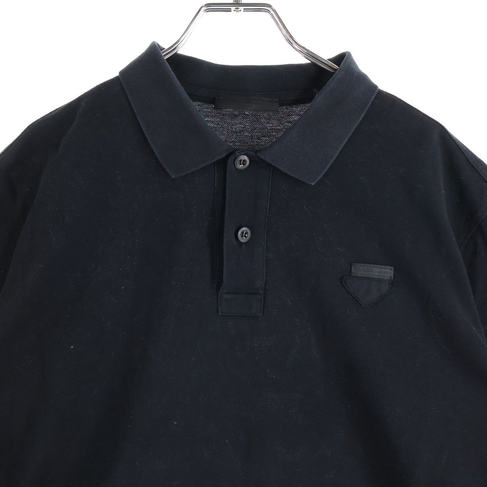 PRADA(プラダ) フロントトライアングルロゴ コットン 半袖ポロシャツ ブラック UJN444 S181 XGS