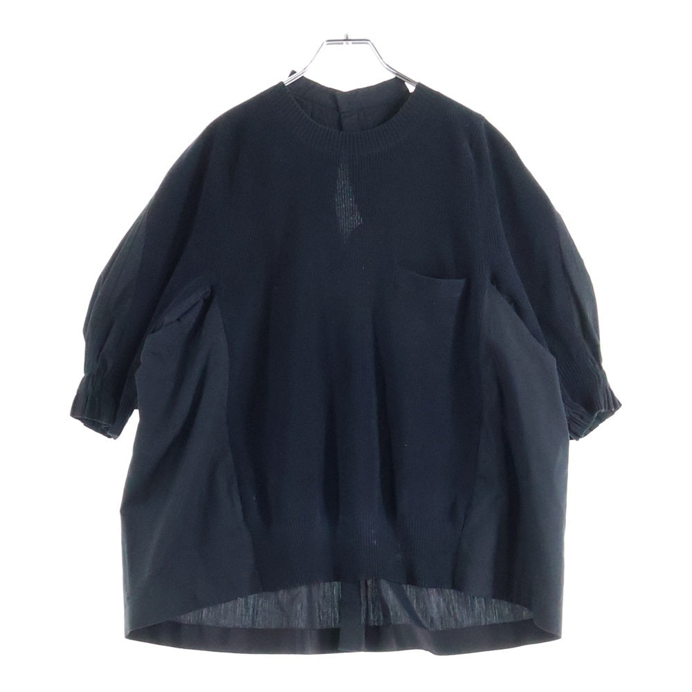 Sacai(サカイ) ニット切り替え ドッキング フロントポケット 半袖シャツ ブラウス ブラック レディース SCW-014