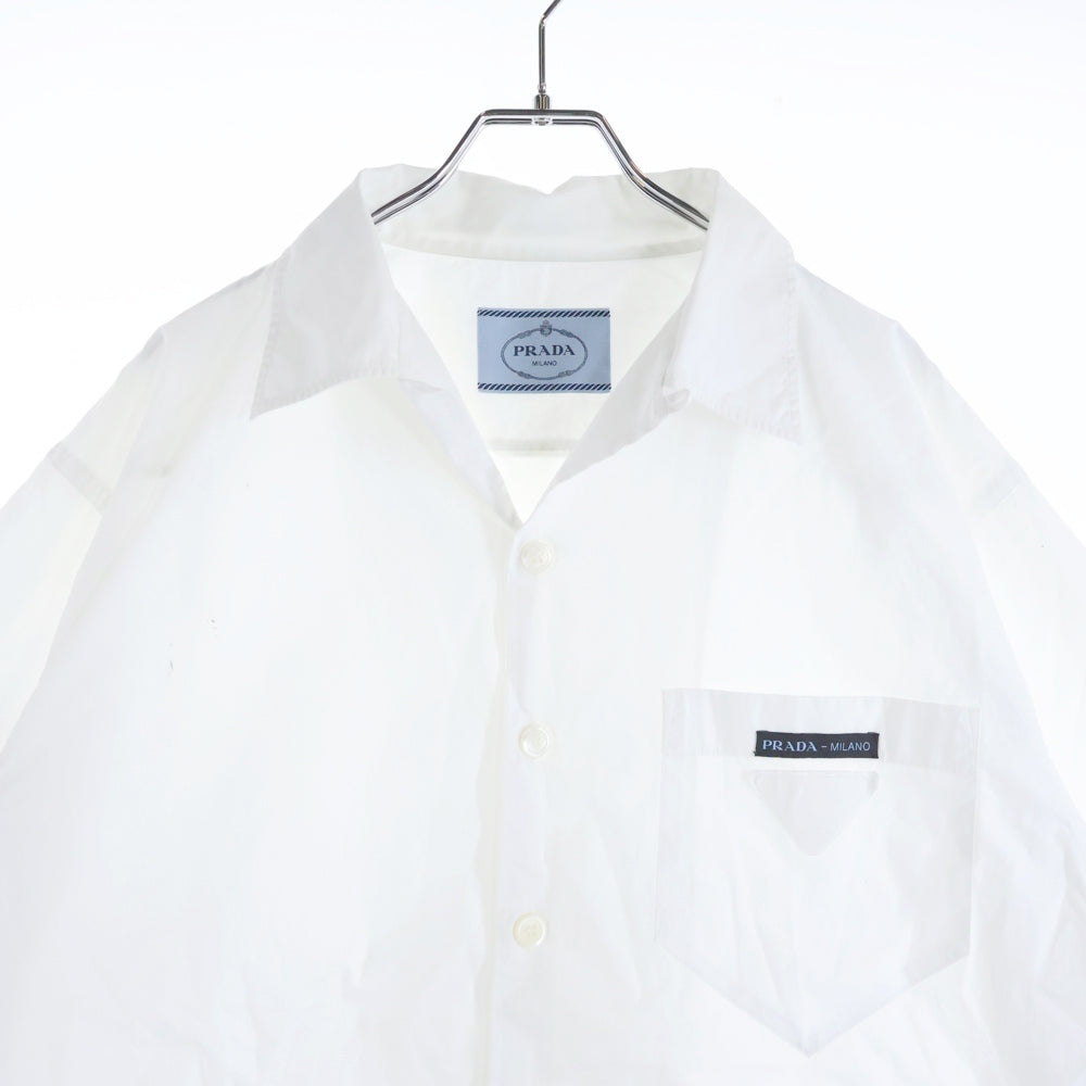PRADA(プラダ) フロントポケット トライアングルロゴ オープンカラー 半袖シャツ ホワイト UCS339 S211 1W70