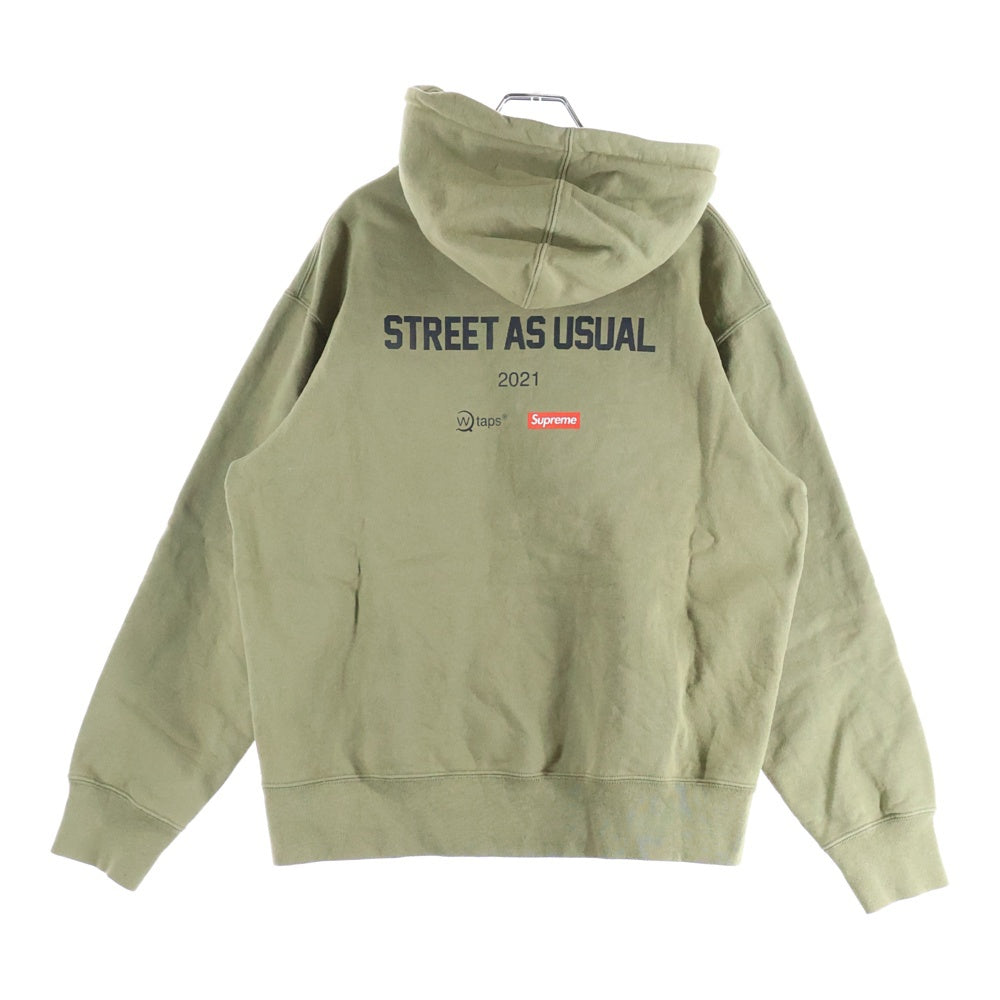 SUPREME(シュプリーム) 21AW ×WTAPS Sic'em! Hooded Sweatshirt ダブルタップス ロゴアップリケ スウェットプルオーバーパーカー カーキ