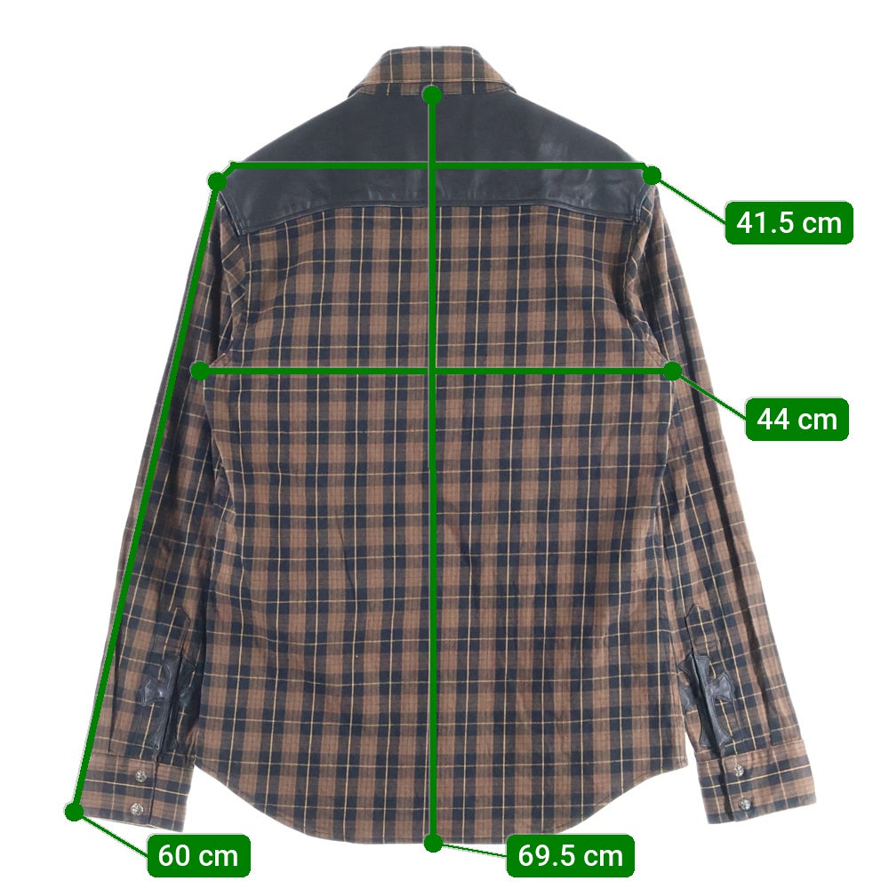 CHROME HEARTS(クロムハーツ) ショルダー アームレザーパッチ ウエスタン チェック長袖シャツ ブラウン