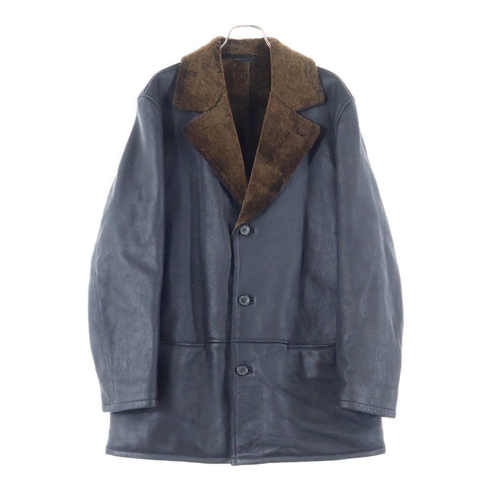 Ermenegildo Zegna(エルメネジルドゼニア) イタリア製 ボタンアップ テーラードカラー リアルムートンレザーコート ジャケット ブラック