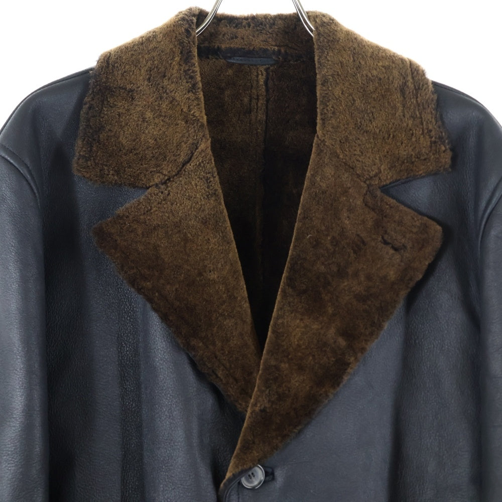 Ermenegildo Zegna(エルメネジルドゼニア) イタリア製 ボタンアップ テーラードカラー リアルムートンレザーコート ジャケット ブラック