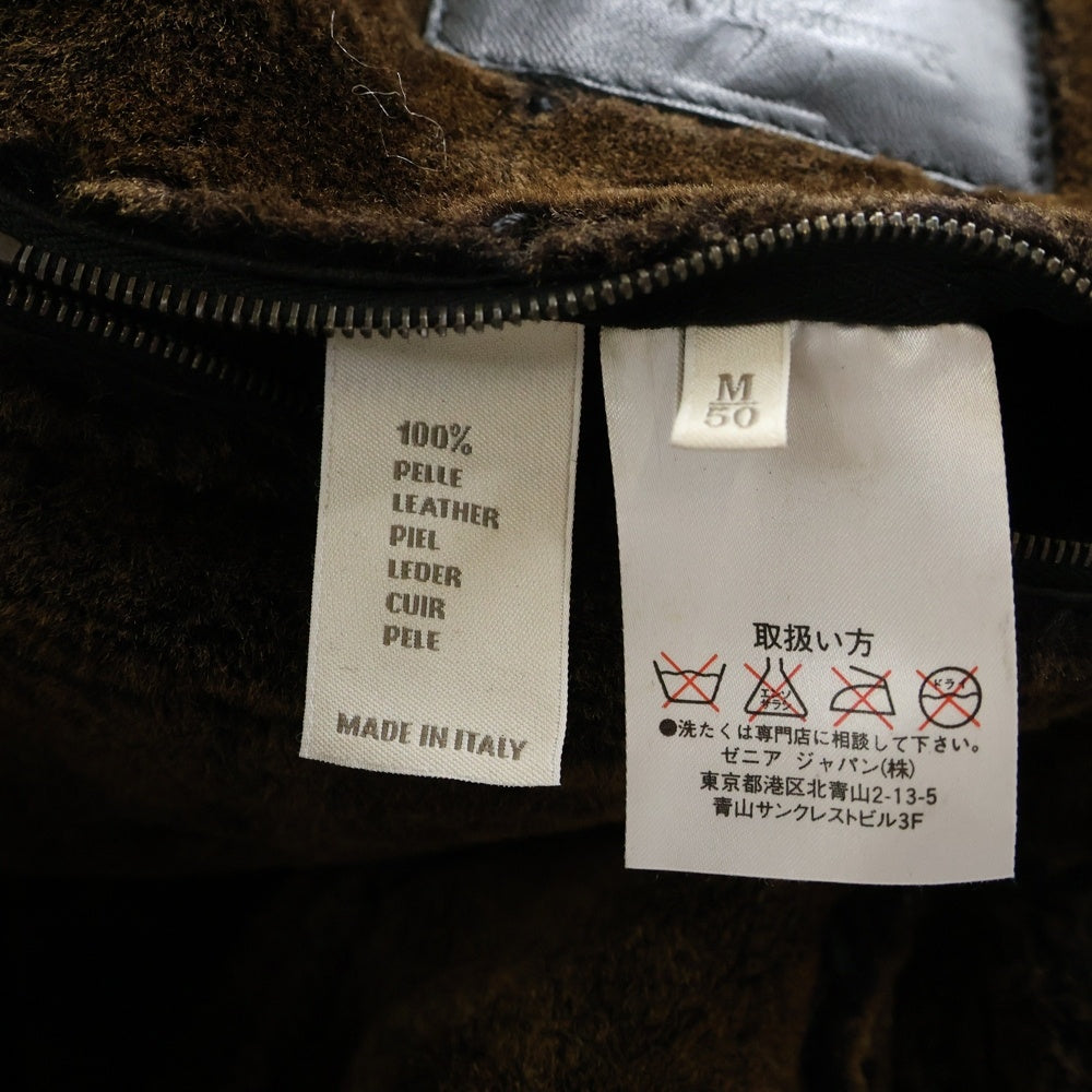 Ermenegildo Zegna(エルメネジルドゼニア) イタリア製 ボタンアップ テーラードカラー リアルムートンレザーコート ジャケット ブラック