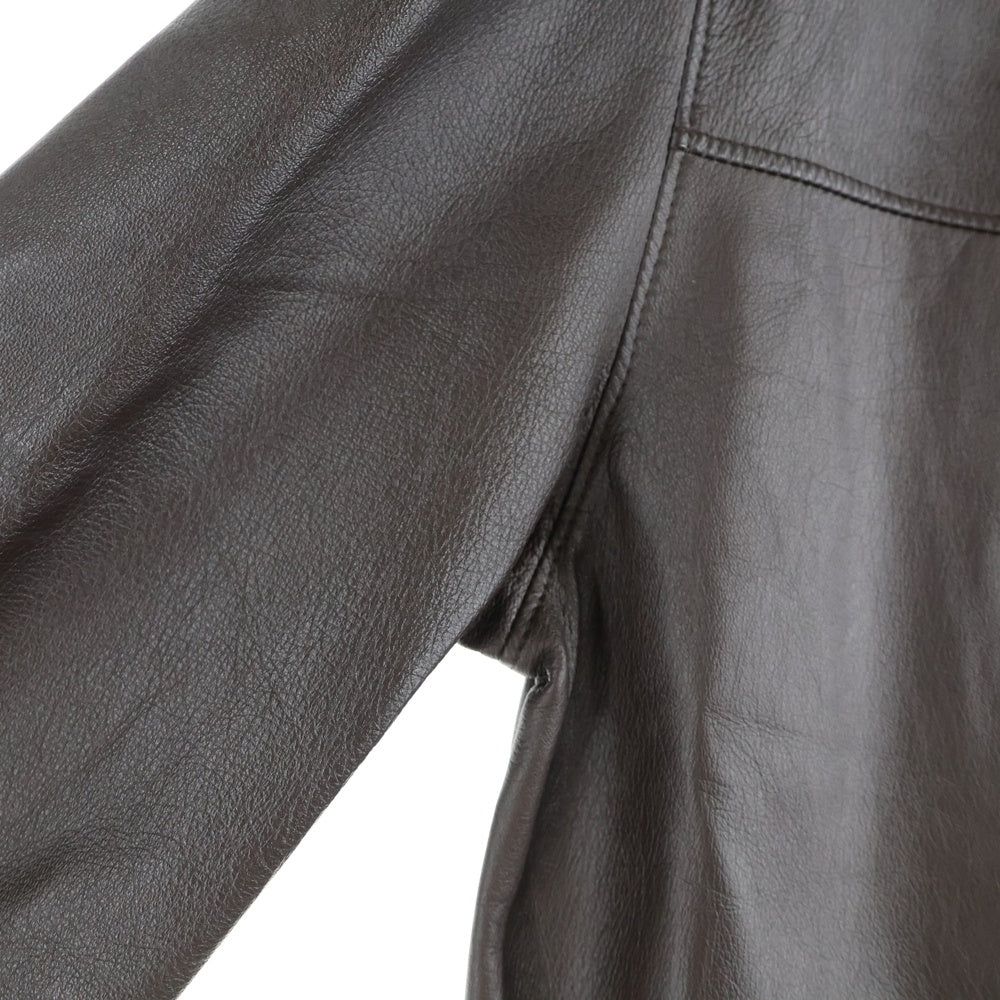 AC BANG(エーシーバング) ボタンアップ ステンカラー レザージャケット ブラウン