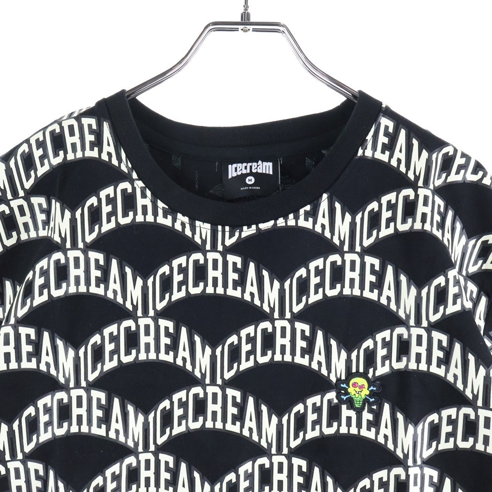 ICE CREAM(アイスクリーム) 胸パッチデザイン 総柄 クルーネック カットソー 半袖Tシャツ ブラック 491-7309