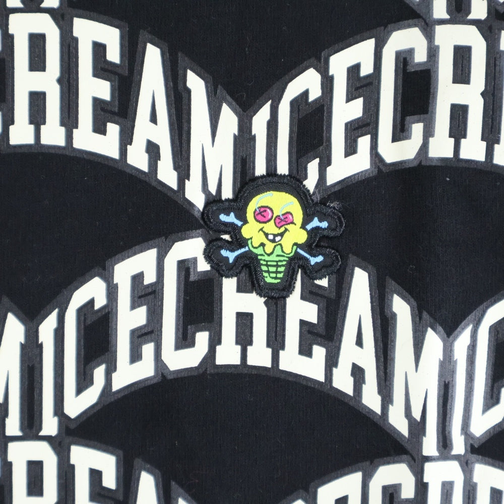 ICE CREAM(アイスクリーム) 胸パッチデザイン 総柄 クルーネック カットソー 半袖Tシャツ ブラック 491-7309