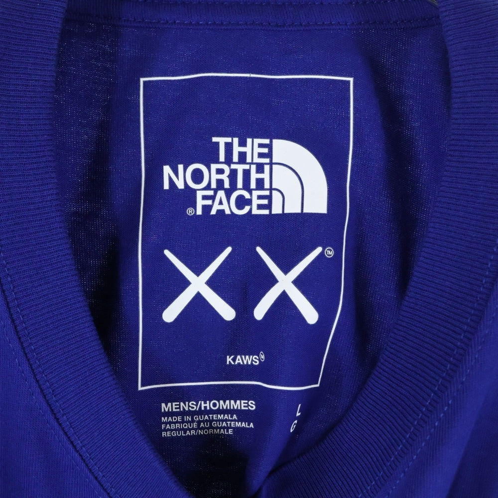THE NORTH FACE(ザノースフェイス) ×KAWS S/S TEE カウズ フロントロゴ刺繍 Tシャツ 半袖クルーネックカットソー ブルー