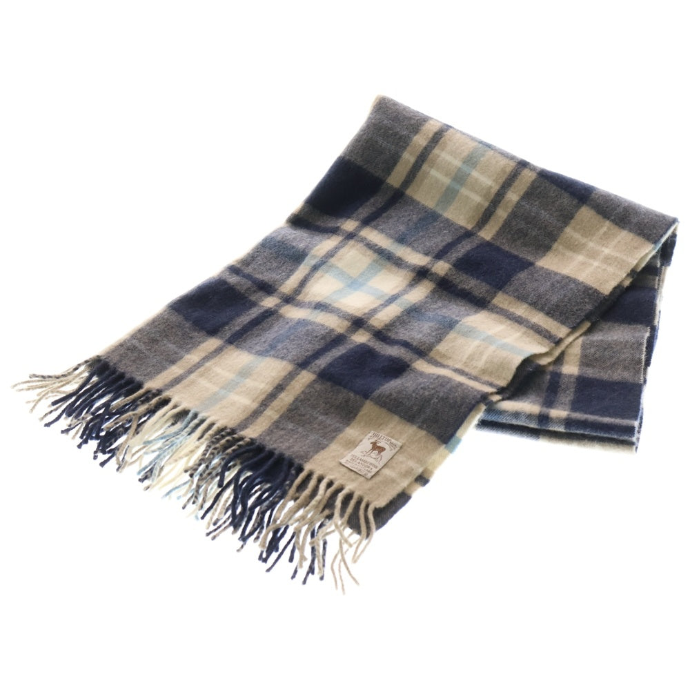 NO BRAND(ノーブランド) HILLTOP(ヒルトップ) チェック柄 ラムウール混ストール ブルー/ホワイト/ベージュ レディース