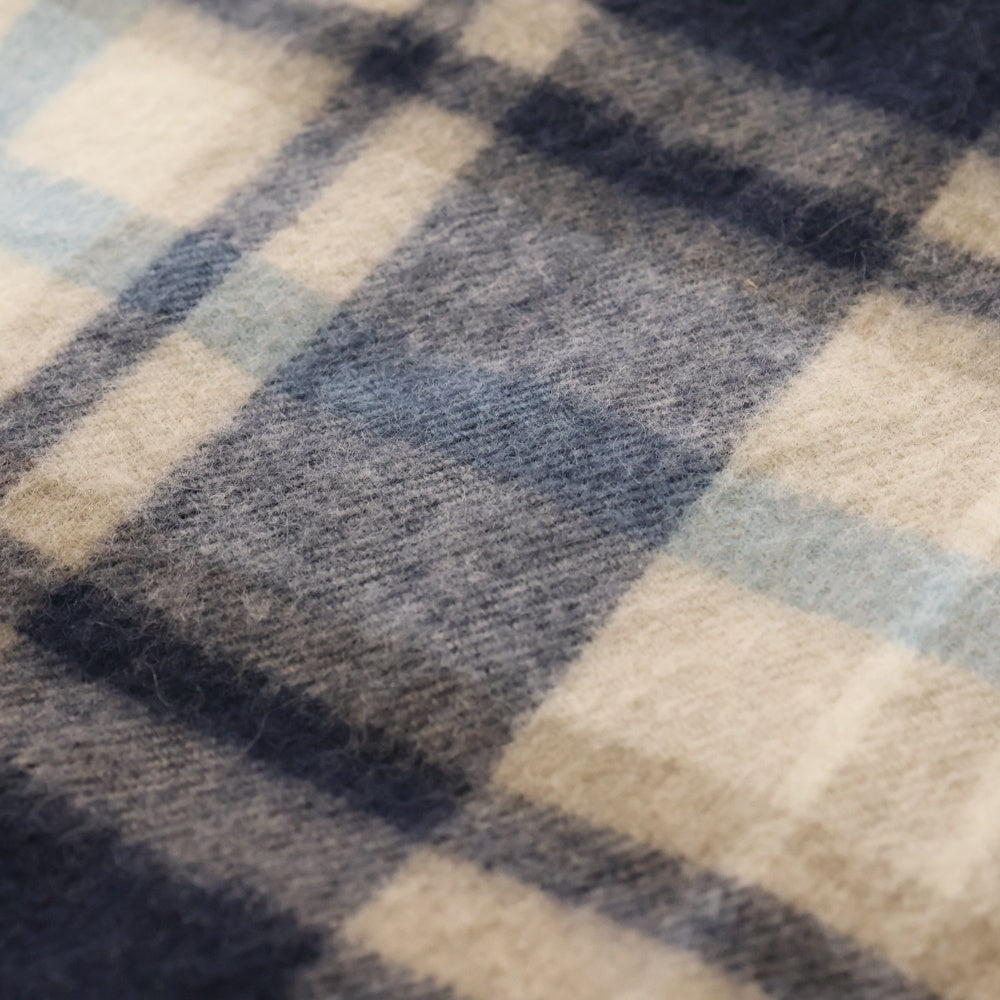 NO BRAND(ノーブランド) HILLTOP(ヒルトップ) チェック柄 ラムウール混ストール ブルー/ホワイト/ベージュ レディース