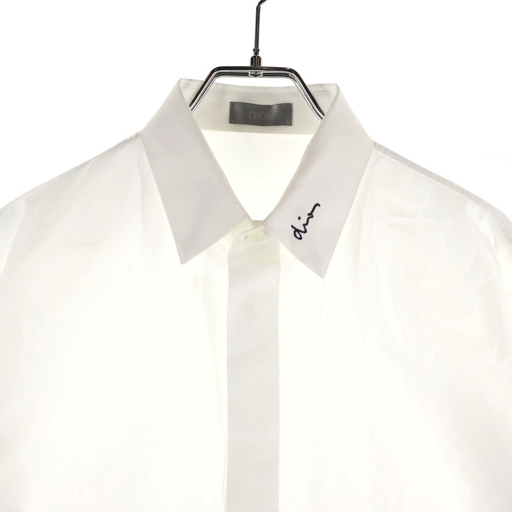 DIOR(ディオール) 18SS 襟ロゴ刺繍 比翼 コットン 長袖シャツ ホワイト
