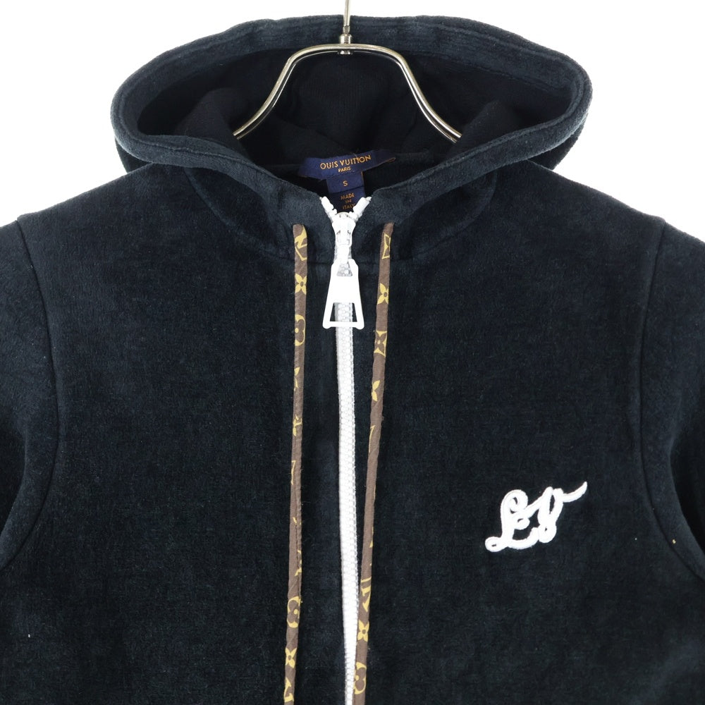 LOUIS VUITTON(ルイヴィトン) 20AW モノグラムドローストリング ロゴ刺繍 コットン ジップアップパーカー ブラック レディース RW202W XZU FJKC19