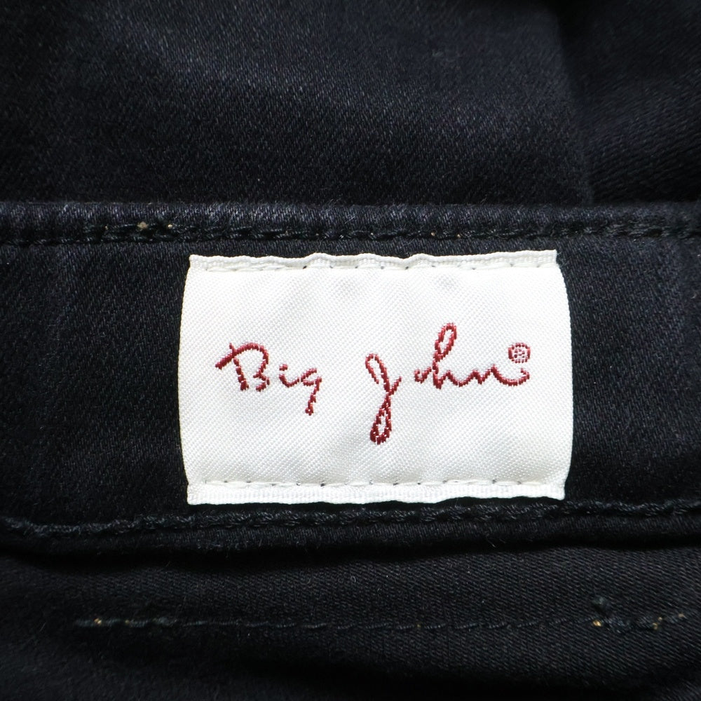 BIG JOHN(ビッグジョン) 革パッチ マルチポケット ドローストリング ジップアップ デニムスキニーパンツ ブラック MMM336H