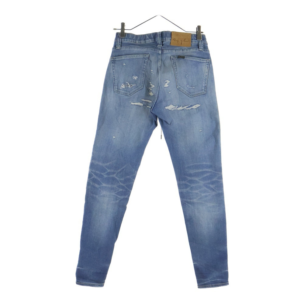 BIG JOHN(ビッグジョン) 革パッチ マルチポケット ドローストリング ジップアップ デニムスキニーパンツ インディゴ MMM336H