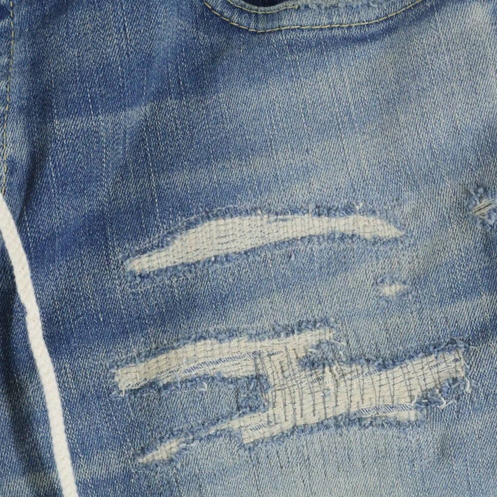 BIG JOHN(ビッグジョン) 革パッチ マルチポケット ドローストリング ジップアップ デニムスキニーパンツ インディゴ MMM336H